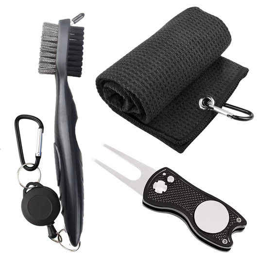 Golf Towel Microfiber Waffle Pattern Golf Brush Tool Kit with Club Groove Cleaner Golf Divot Repair Tool Golf Accessories